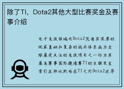 除了TI，Dota2其他大型比赛奖金及赛事介绍